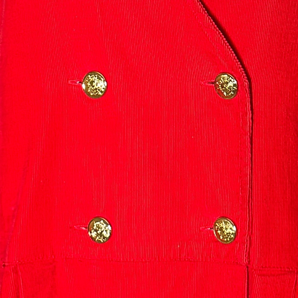 Vintage Talbots Red Corduroy Jumper Dress With Go… - image 6